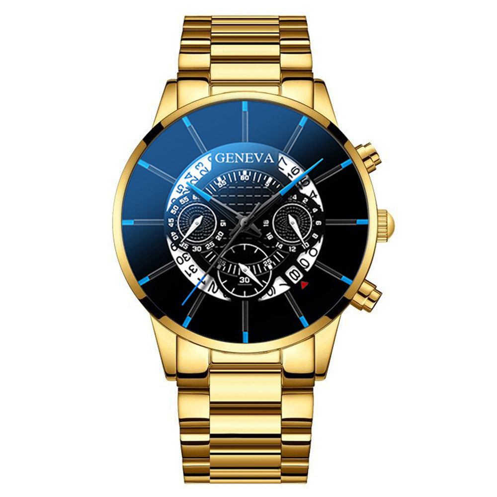 Men's Quartz Watch With Non-Mechanical Alloy Steel Band Calendar