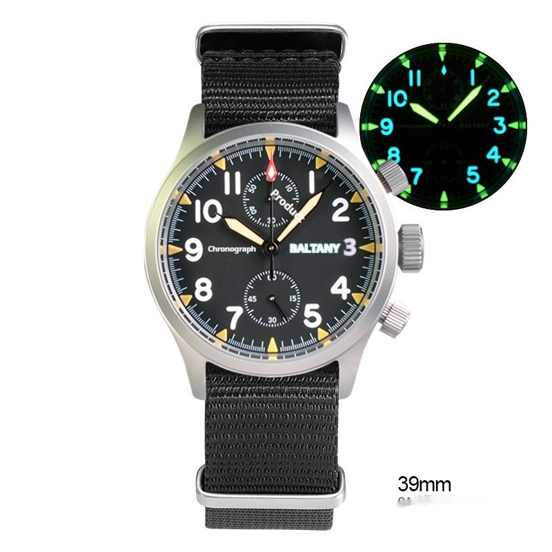 Men's 39mm Vintage Military Chronograph: Seiko VK61 | Sapphire | 100M