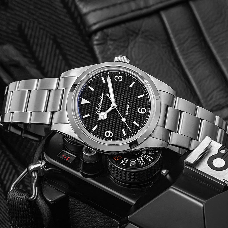 36mm Vintage Explorer Style Watch: Sweep Second Quartz | 100M Waterproof | K1 Bubble Glass