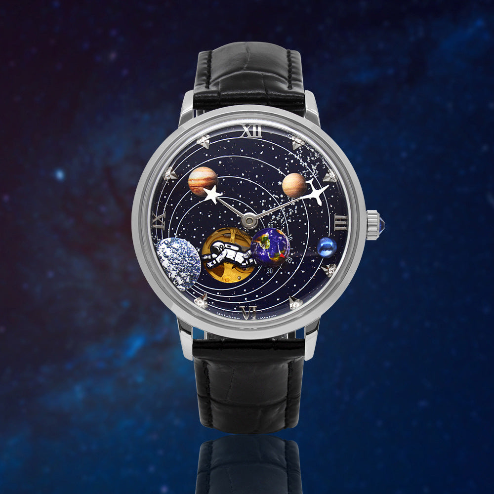Mens Mechanical Watch With A Hollowed-out Design And Leather Strap