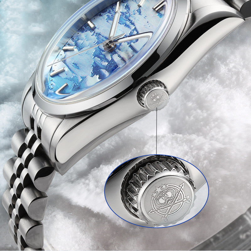 Men's Automatic Mechanical Skeleton Watch – Luminous Steel Band Waterproof Timepiece