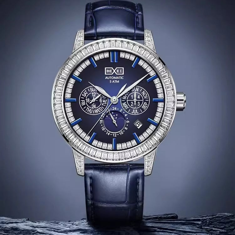 Men's Tonneau Skeleton Watch – 43mm x 52mm Barrel Case with 10mm Slim Profile (Blue)