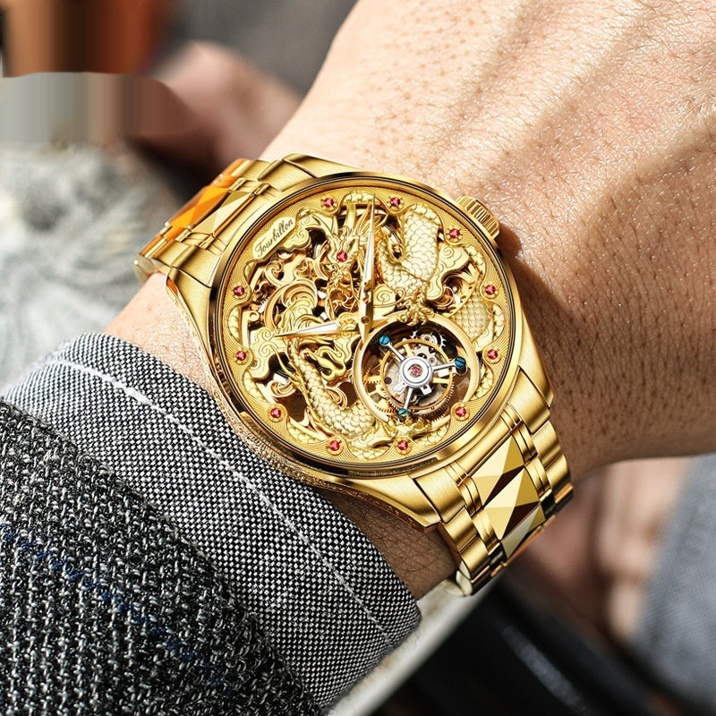 Men's Skeleton Mechanical Watch – Hollowed-Out Design with Stainless Steel Strap & Waterproof Build