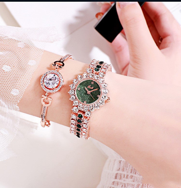 Vintage Malachite Square Watch: Green Stone Texture Dial | Gold-Tone Case | Leather Strap