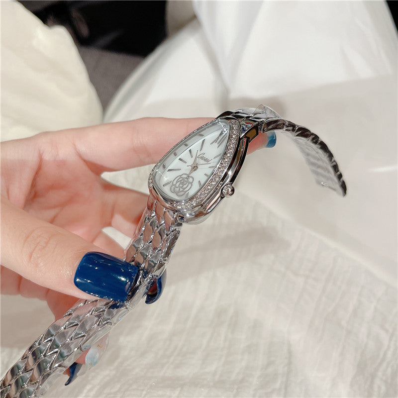 Women’s Oval Quartz Rhinestone Watch — Alloy Strap, 26mm Dial, 10m Waterproof