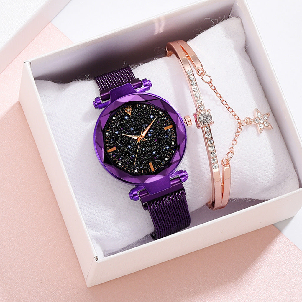 Ladies Magnetite Starry Sky Watch – Ultra-Slim Magnetic Mesh Quartz with Shimmering Dial