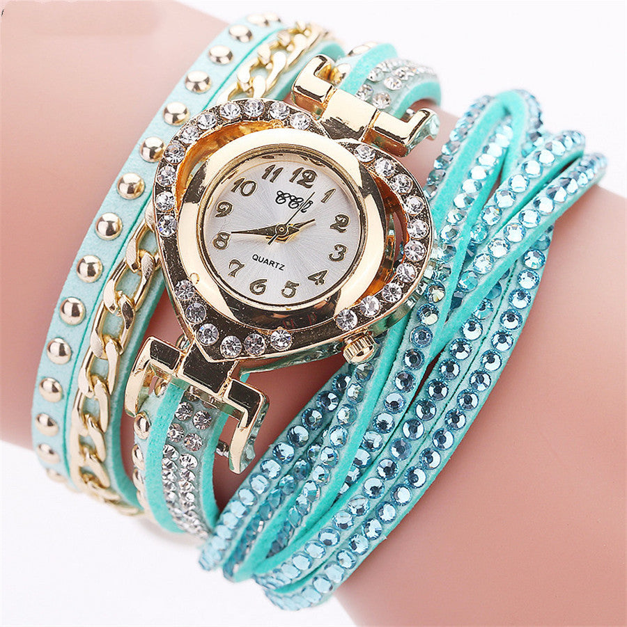 Bohemian Wrap Bracelet Watch: 25mm Round Dial | 40cm Velvet Diamond Strap | Love Edition