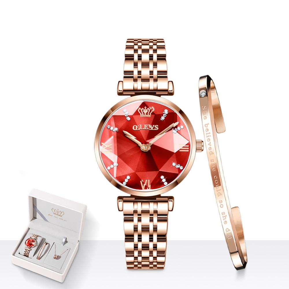 Ladies Light Luxury Quartz Watch – Waterproof Stainless Steel Timepiece with Zircon Accents