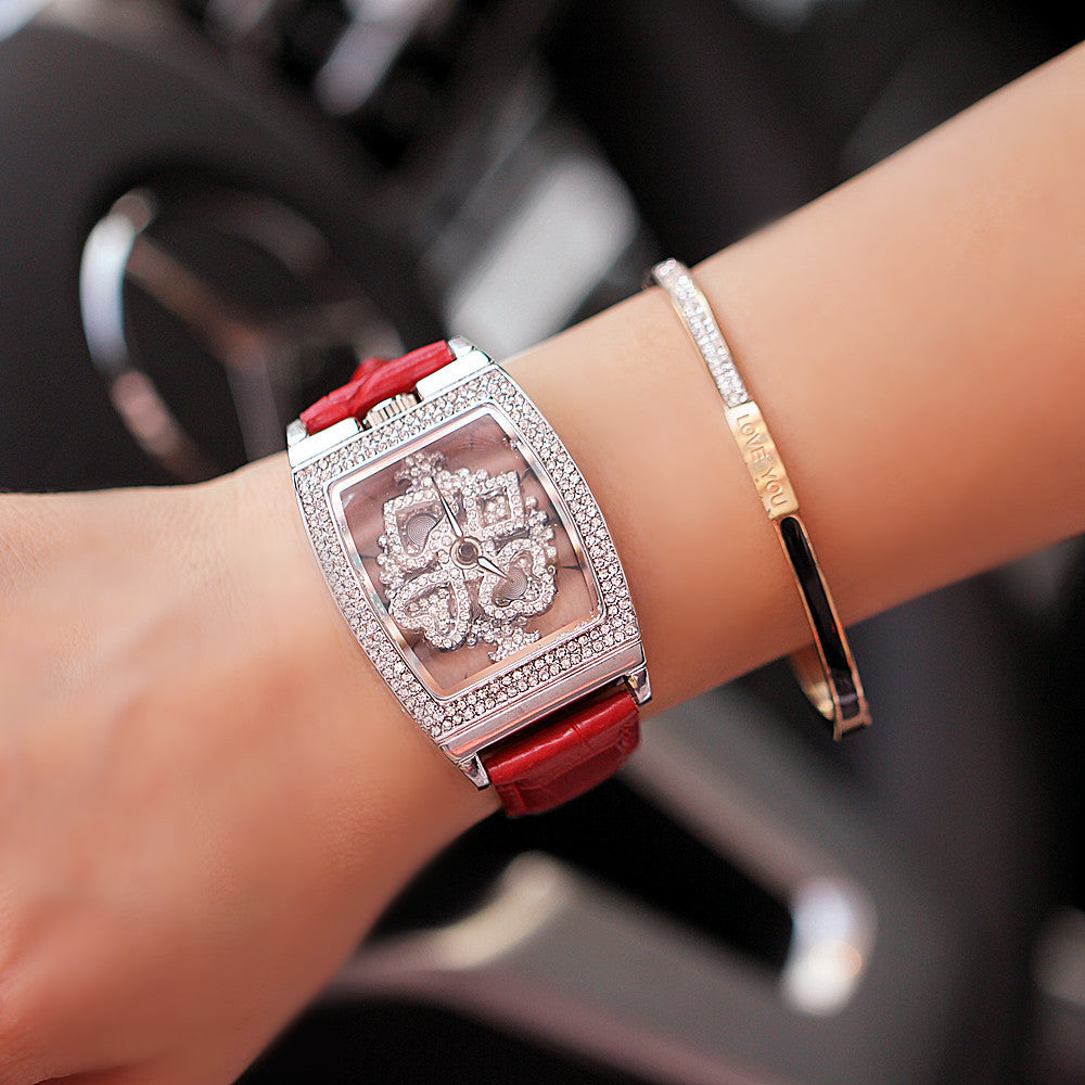 Floral Diamond Ladies Watch: 33mm Relief Dial | Crystal Indices | Magnetic & Leather Options