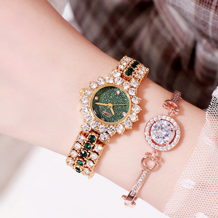 Vintage Malachite Square Watch: Green Stone Texture Dial | Gold-Tone Case | Leather Strap