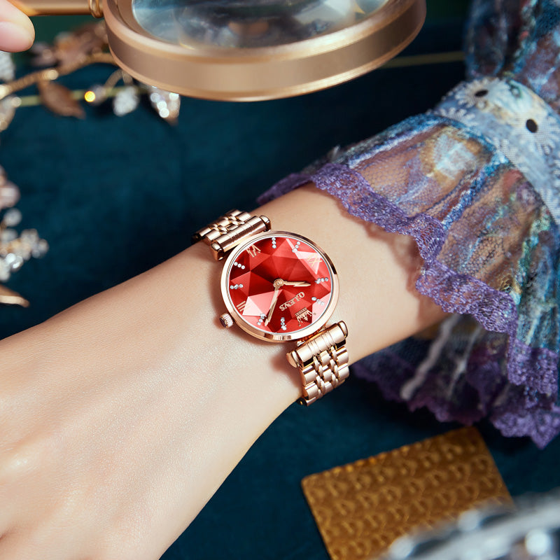 Ladies Light Luxury Quartz Watch – Waterproof Stainless Steel Timepiece with Zircon Accents