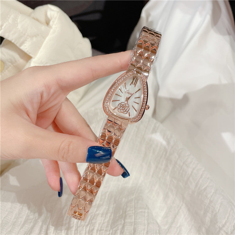 Women’s Oval Quartz Rhinestone Watch — Alloy Strap, 26mm Dial, 10m Waterproof