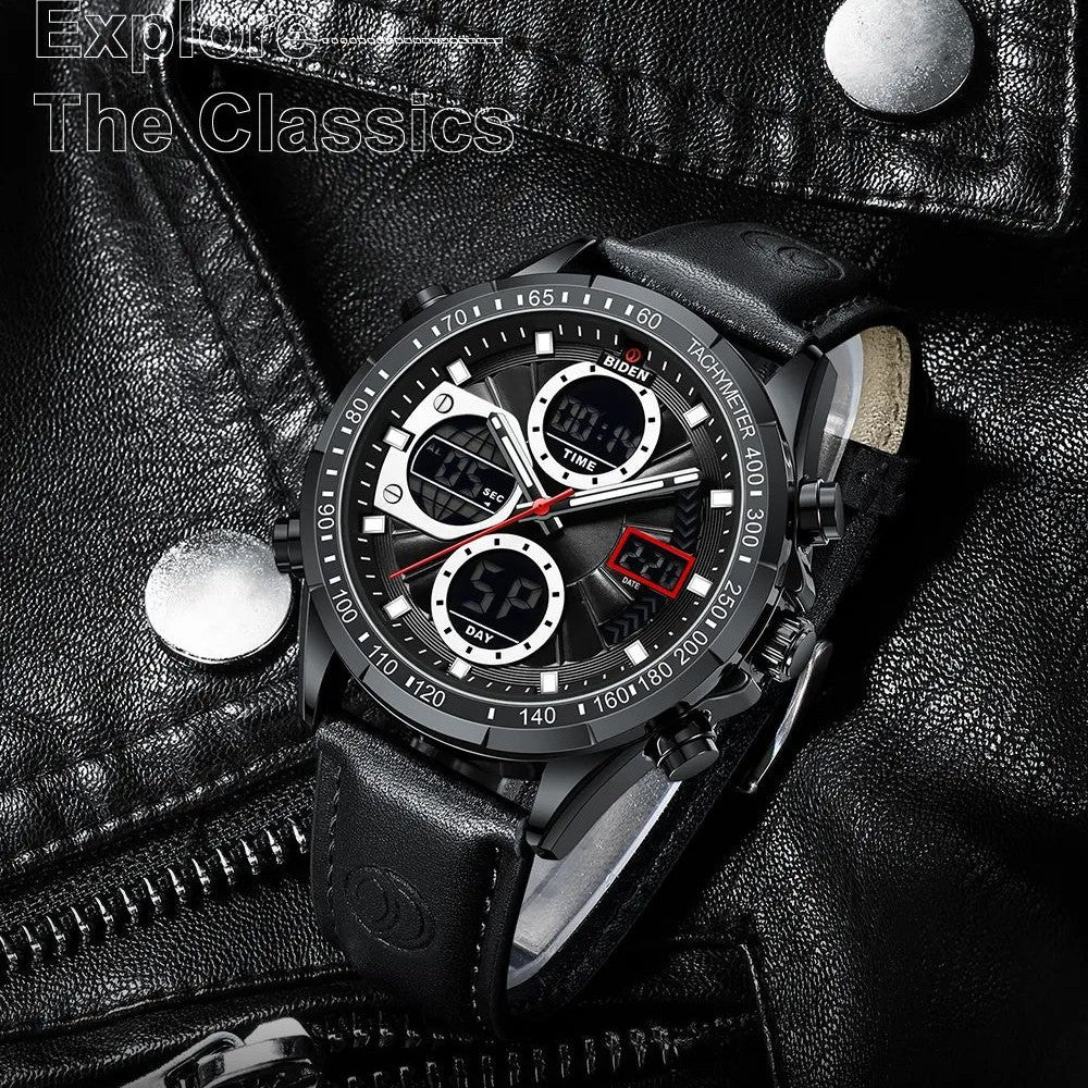 Mens Sports PU Leather Belt Quartz Watch