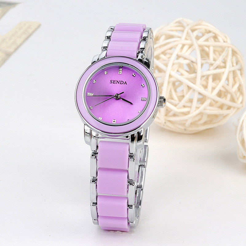 Slim Ceramic-Look Bracelet Watch: 26mm Petite Dial | Glossy Articulated Links | Jewelry Clasp