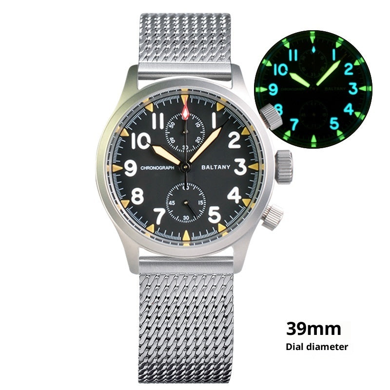 Men's 39mm Vintage Military Chronograph: Seiko VK61 | Sapphire | 100M