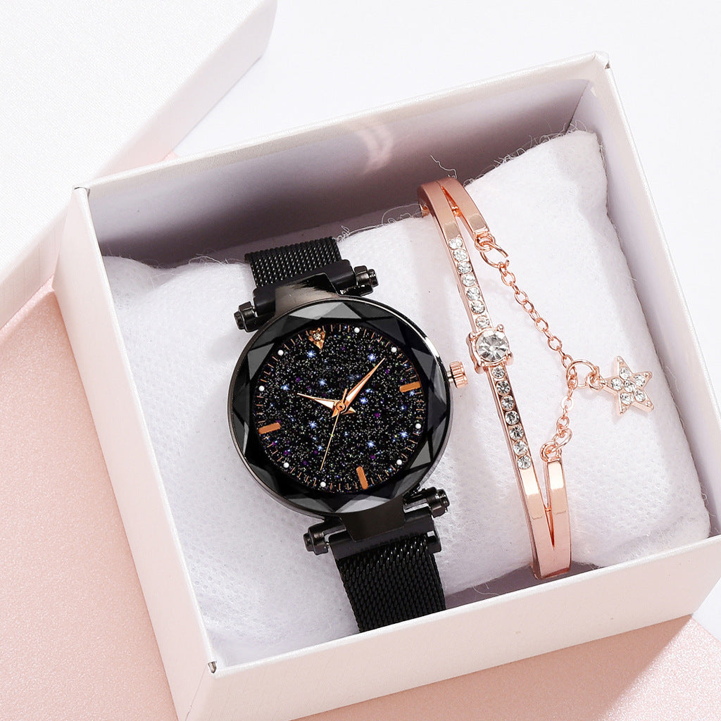 Ladies Magnetite Starry Sky Watch – Ultra-Slim Magnetic Mesh Quartz with Shimmering Dial