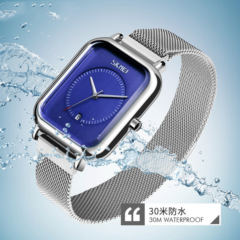 Men's Square Business Quartz Watch | 11mm Mesh-Strap Calendar