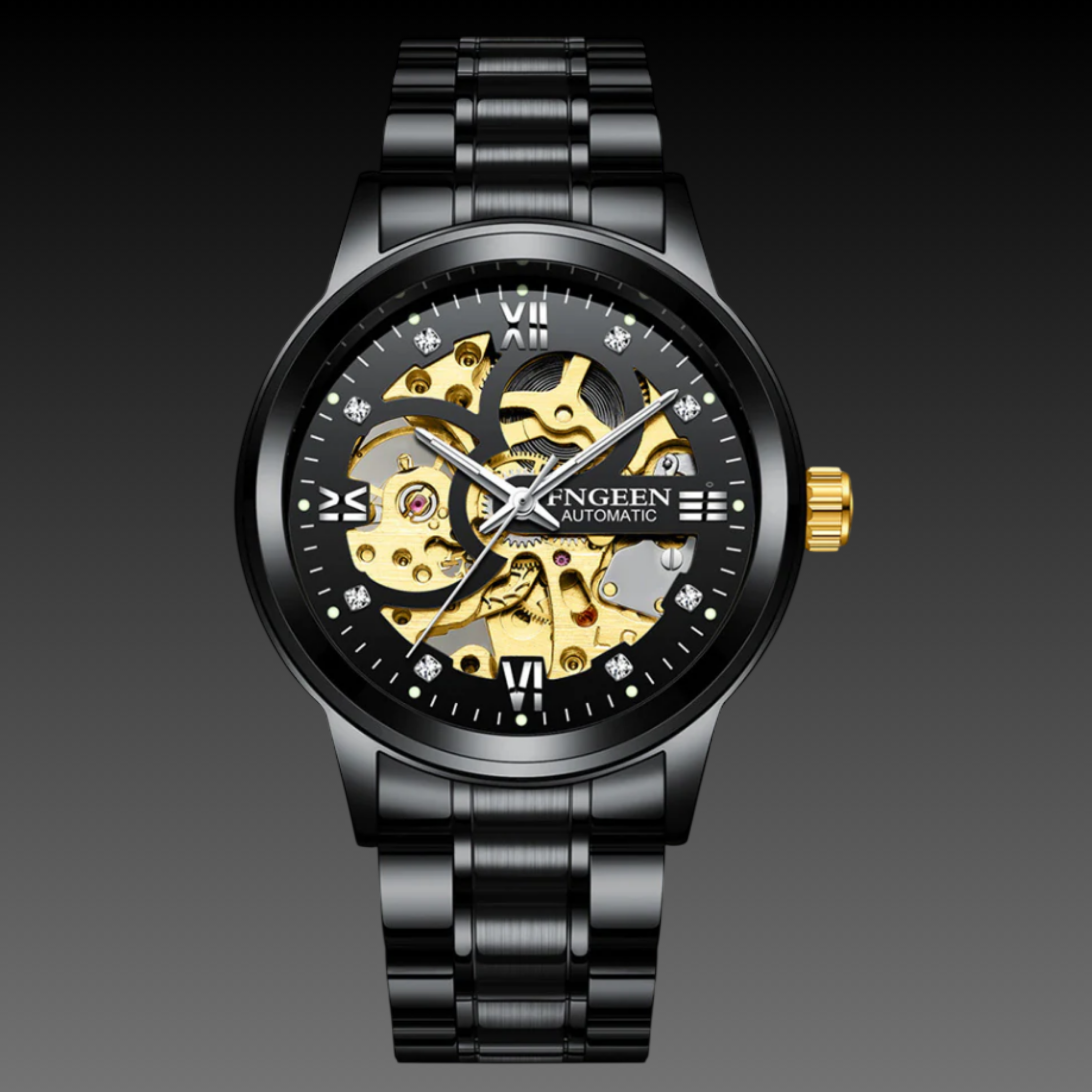 Men's 40mm Skeleton Automatic Watch: Luminous | Stainless Steel | Open-Heart