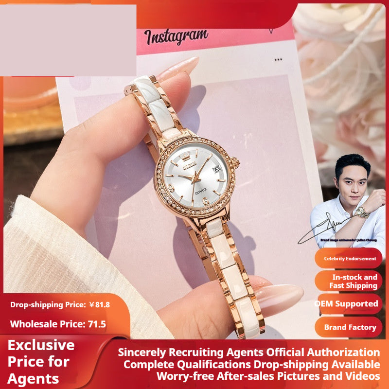 Oulishi Womens Watch With A Ceramic Strap A Versatile Quartz Timepiece