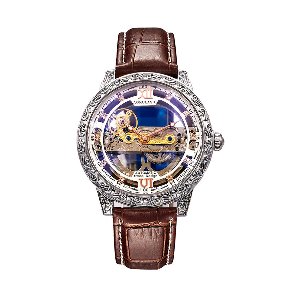 Men's Linear Skeleton Watch | Bridge Movement Automatic | Transparent Exhibition Case