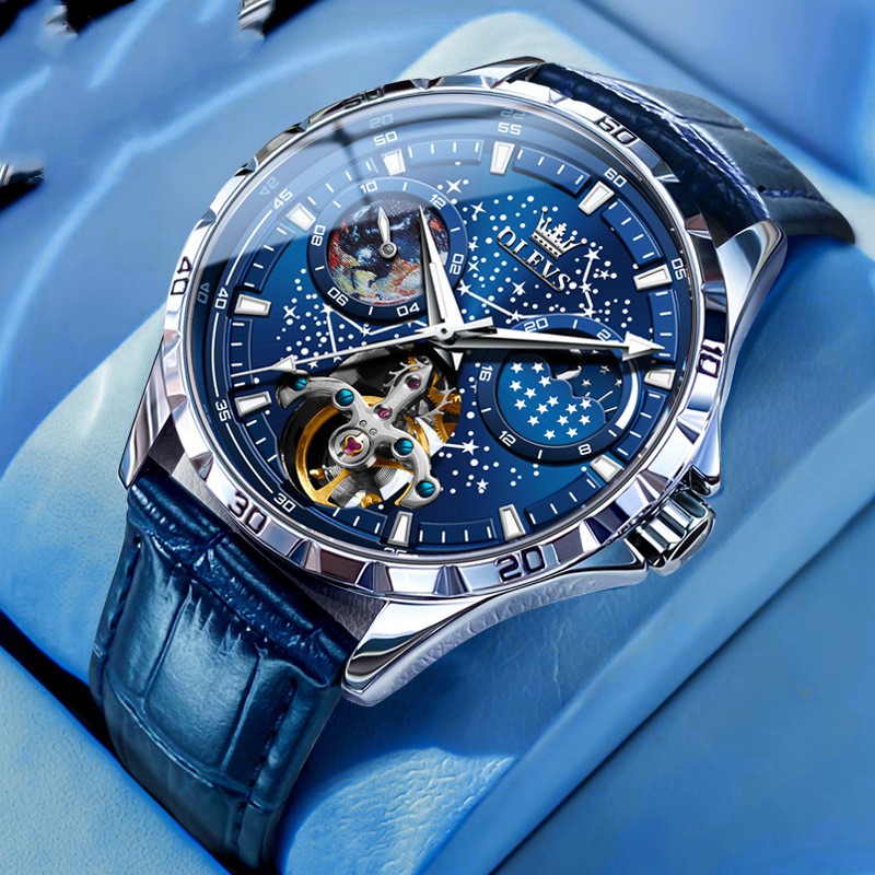 Men's Starry Sky Mechanical Watch – Skeleton Hollow Automatic with Transparent Caseback