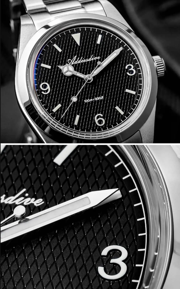 36mm Vintage Explorer Style Watch: Sweep Second Quartz | 100M Waterproof | K1 Bubble Glass