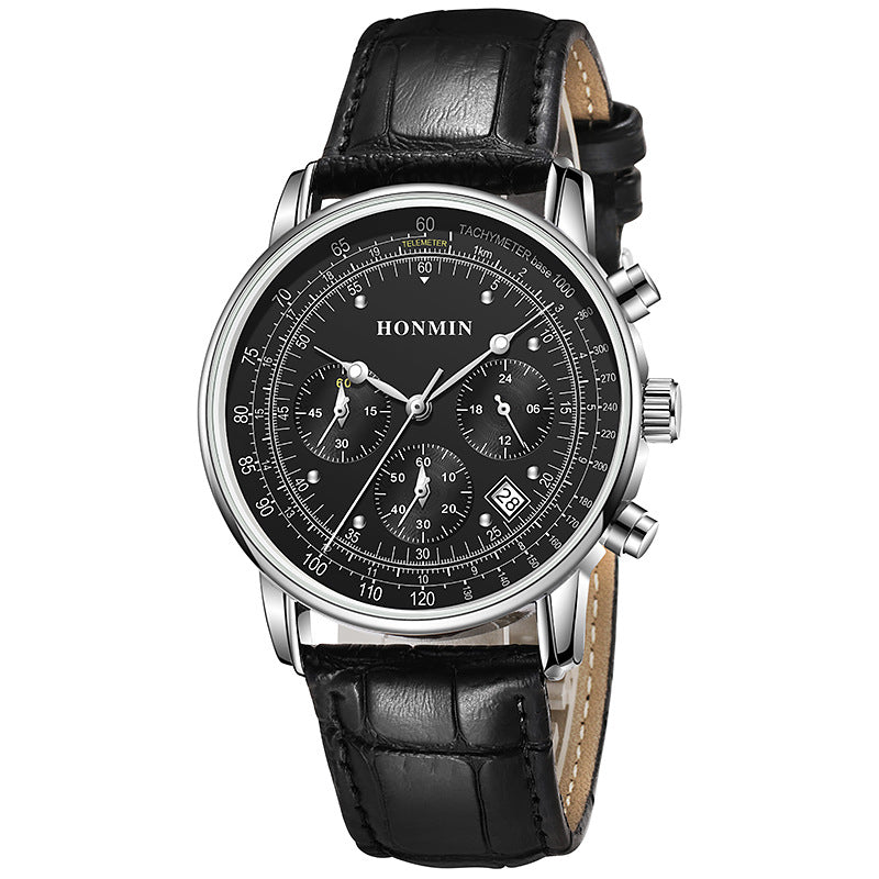 Men’s Business Quartz Watch with Stainless Steel Case (Black/White)