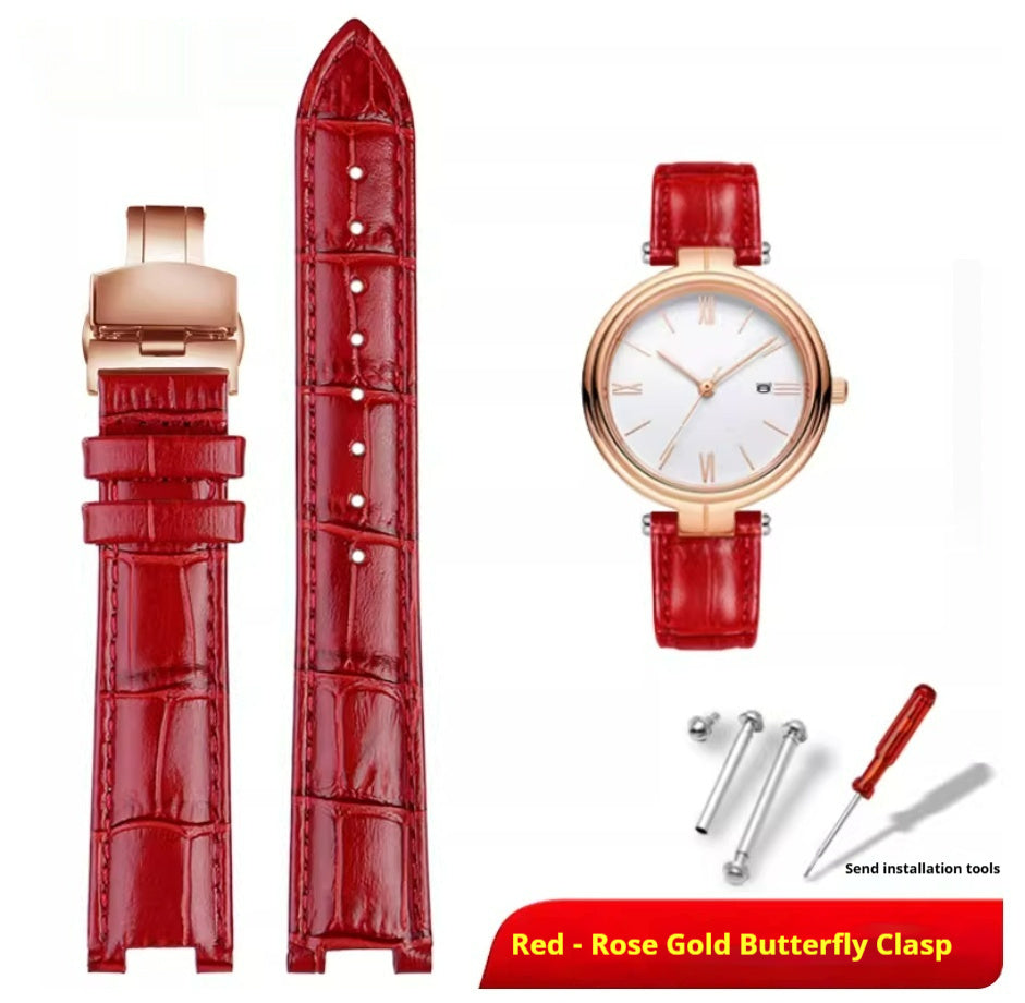 Comfortable Flat Interface Slub Pattern Watch Accessories Leather Strap