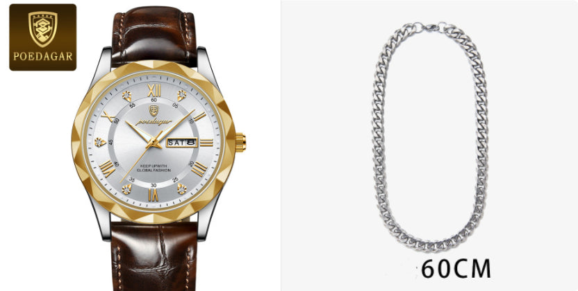 Men's Oversized Leather Watch | 47mm Big Face Chronograph Style | Luxury Quartz