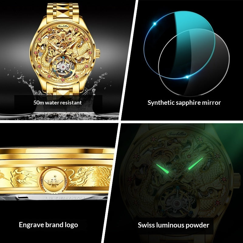 Men's Skeleton Mechanical Watch – Hollowed-Out Design with Stainless Steel Strap & Waterproof Build