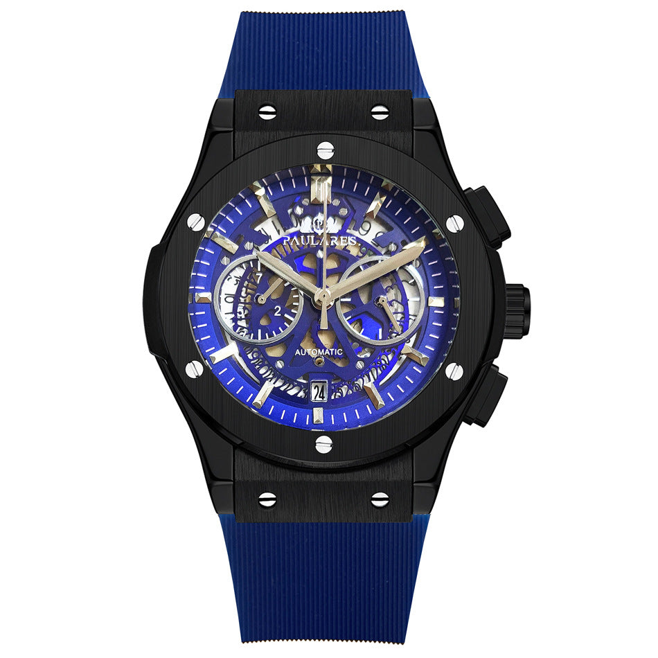 Multifunctional Rubber-Strap Quartz Stopwatch Mens Watch