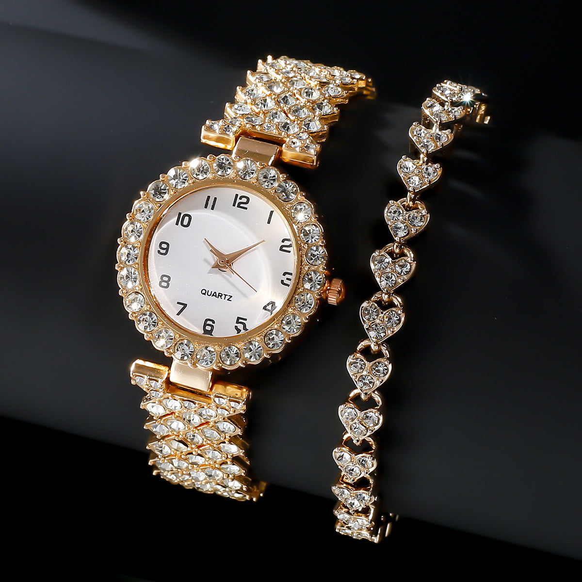 Women's 2-Piece Crystal Watch & Bracelet Set | Quartz Analog | Luxury Gift for Her