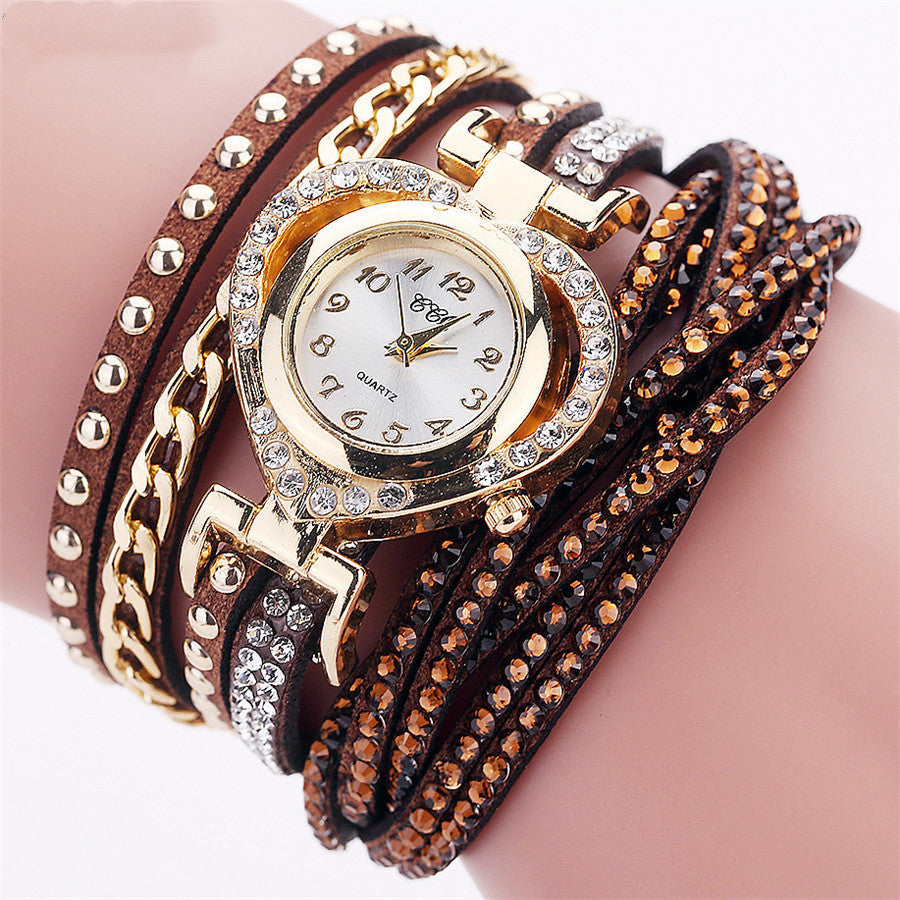 Bohemian Wrap Bracelet Watch: 25mm Round Dial | 40cm Velvet Diamond Strap | Love Edition