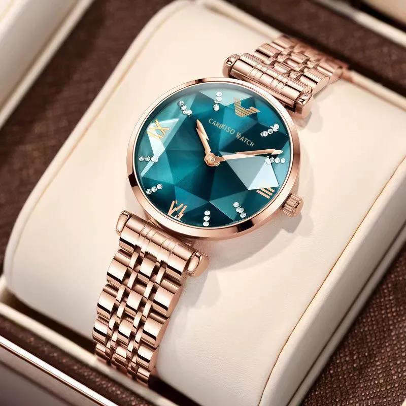 Rose Gold Gem-Tone Watch: 32mm Diamond-Accent Case | Vibrant Dial | Alloy Bracelet