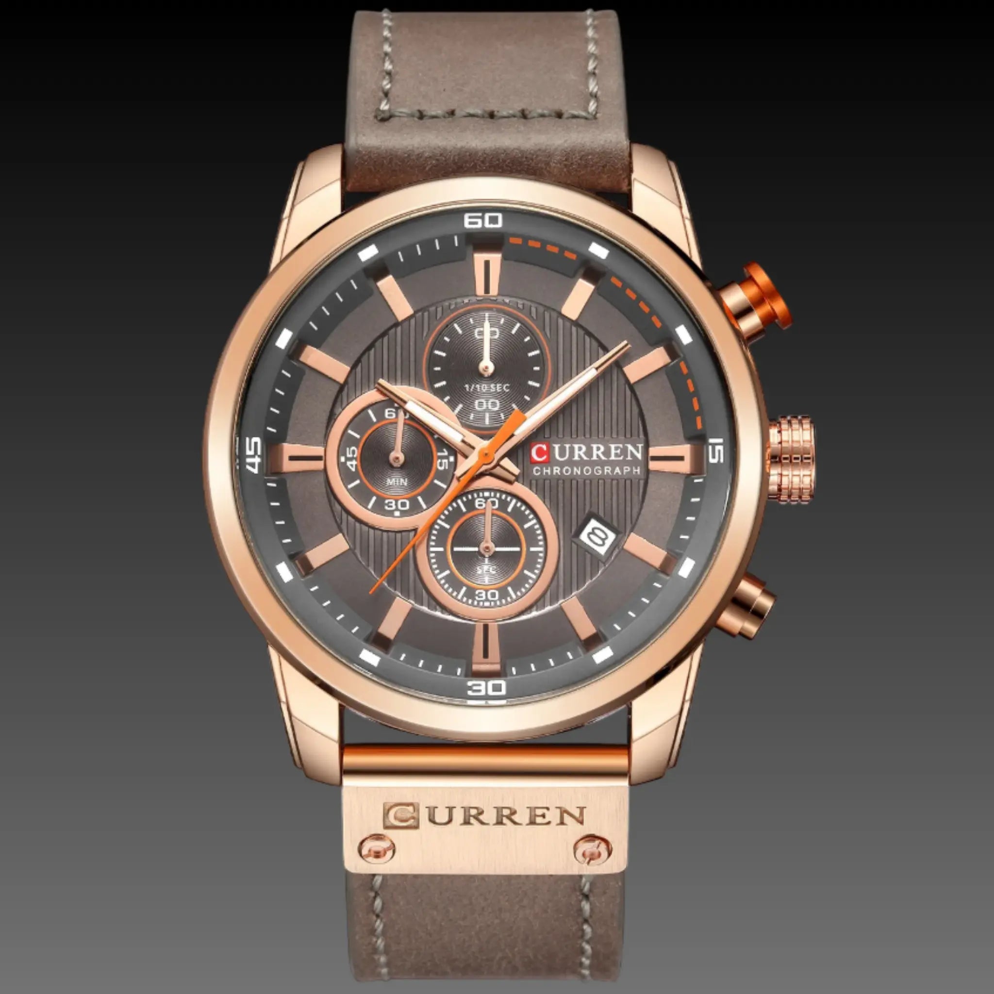 Men’s oversized military pilot watch 47mm in rose shell grey leather strap