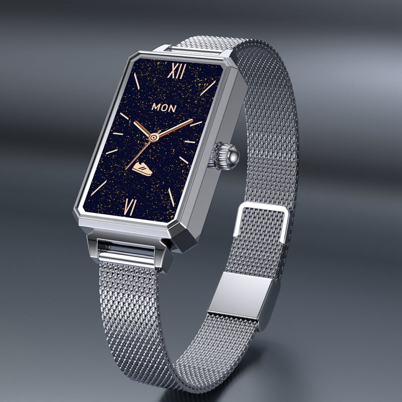 Luxury Bangle Smartwatch: 1" Petite Screen | Crystal Accent Steel Bracelet | Fitness Tracker
