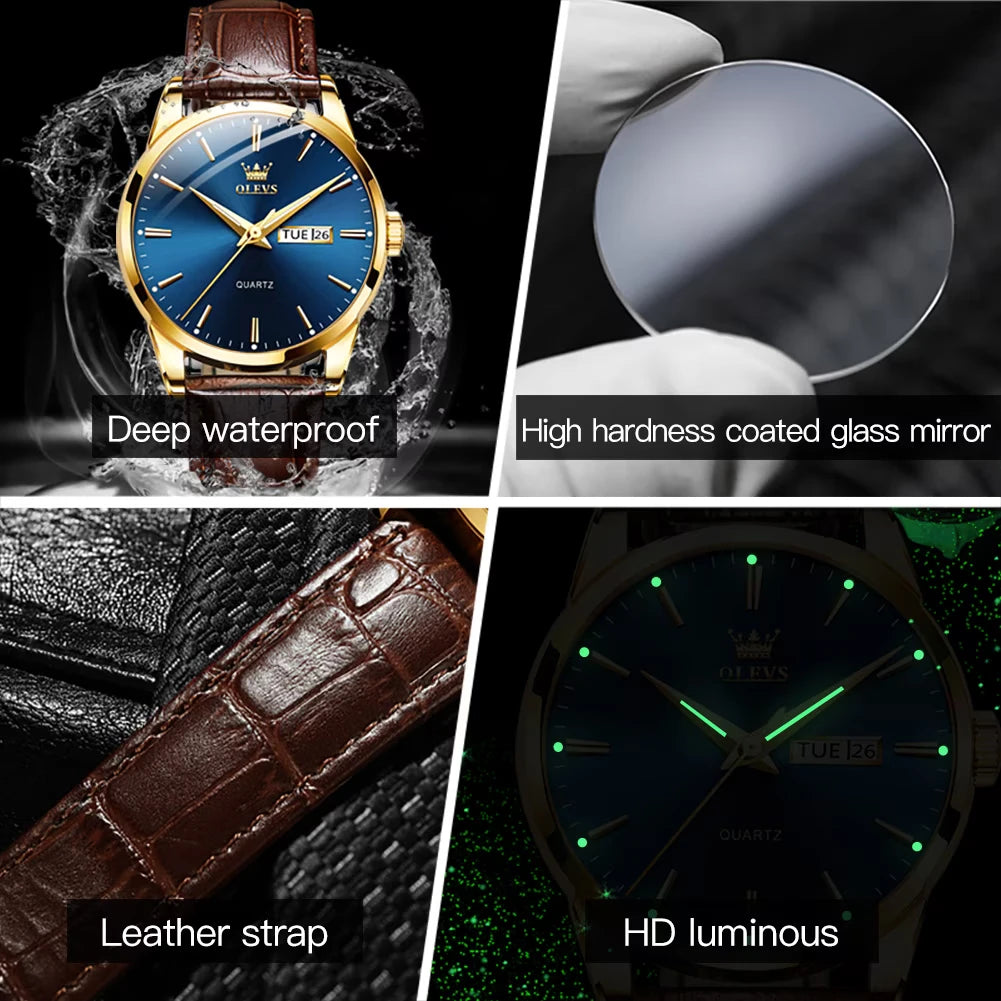 OLEVS Watches for Men Minimalist Ultra Thin Fashion Casual Analog Quartz Date Watch Waterproof Slim Simple Big Face Dress Mens Wrist Watches with Retro Leather Band for Men Reloj para Hombre