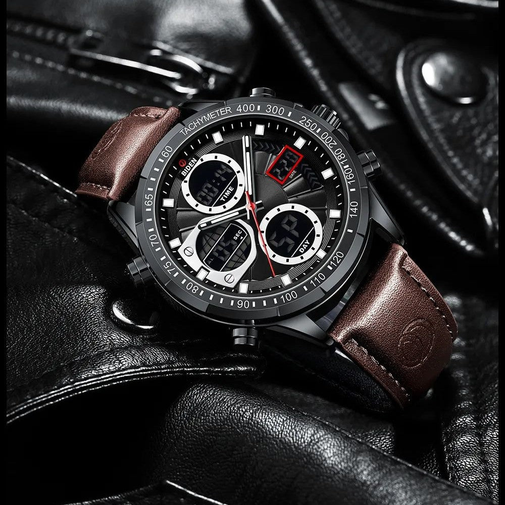 Mens Sports PU Leather Belt Quartz Watch