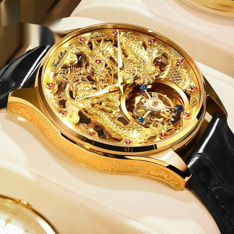 Luxury Golden Water-Resistant Mens Watch With Tourbillon