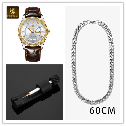 Men's Oversized Leather Watch | 47mm Big Face Chronograph Style | Luxury Quartz