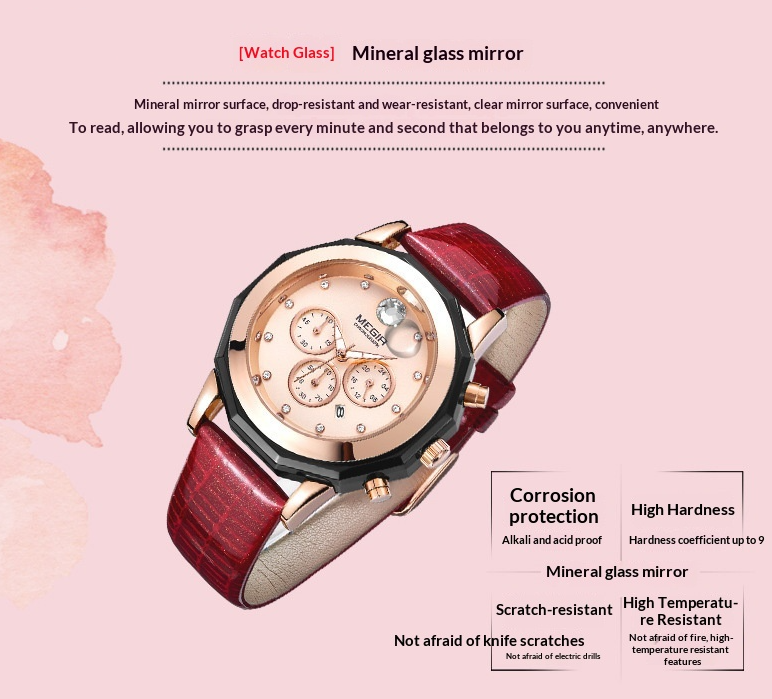 Luxury Multi-Function Diamond Watch: 30mm Calendar Dial | 12mm Thickness | Genuine Leather