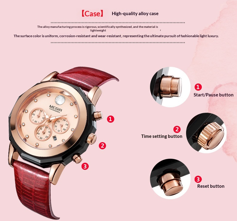 Luxury Multi-Function Diamond Watch: 30mm Calendar Dial | 12mm Thickness | Genuine Leather