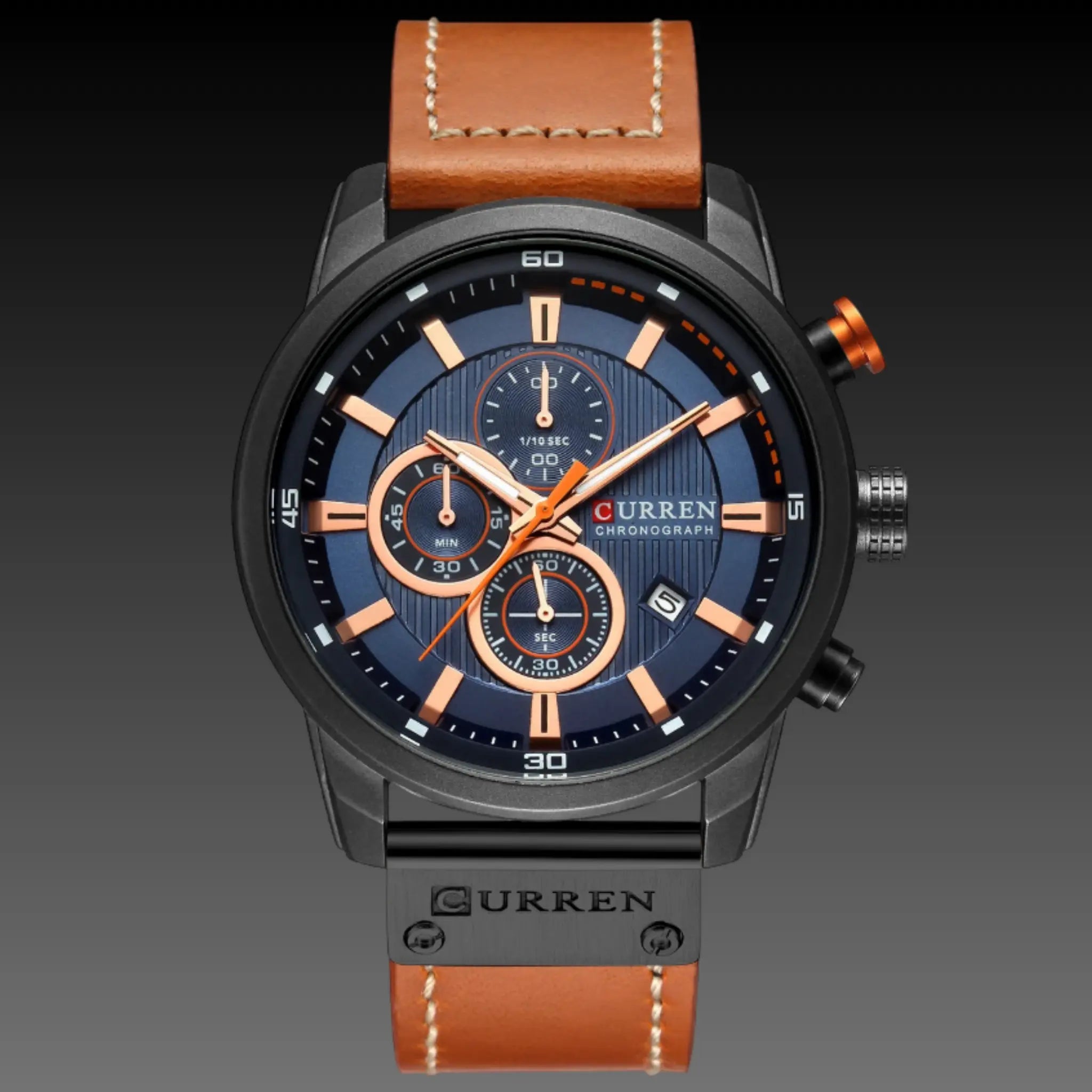 Men’s oversized military pilot watch 47mm in black blue leather strap