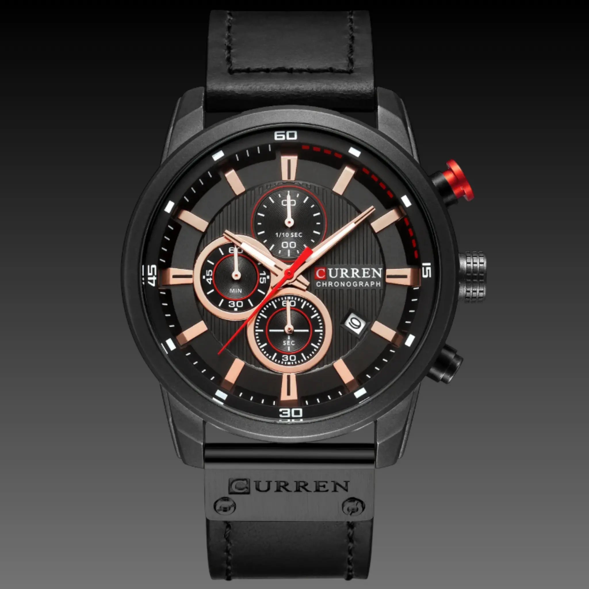 Men’s oversized military pilot watch 47mm in black leather strap