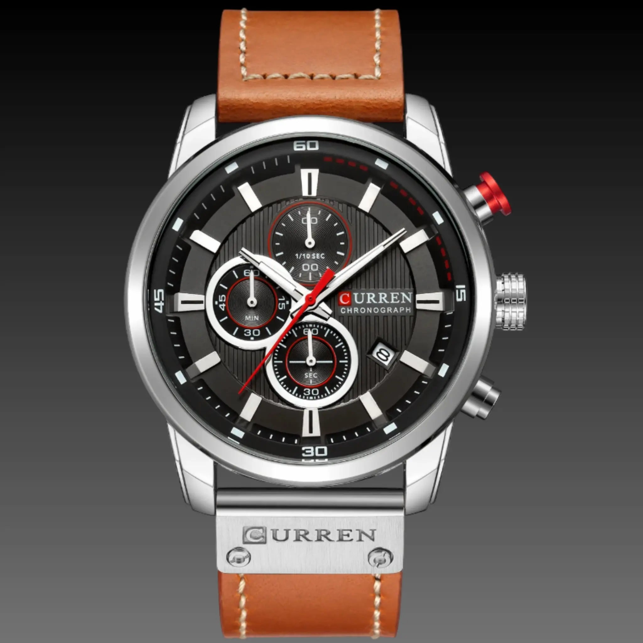 Men’s oversized military pilot watch 47mm in white shell black leather strap