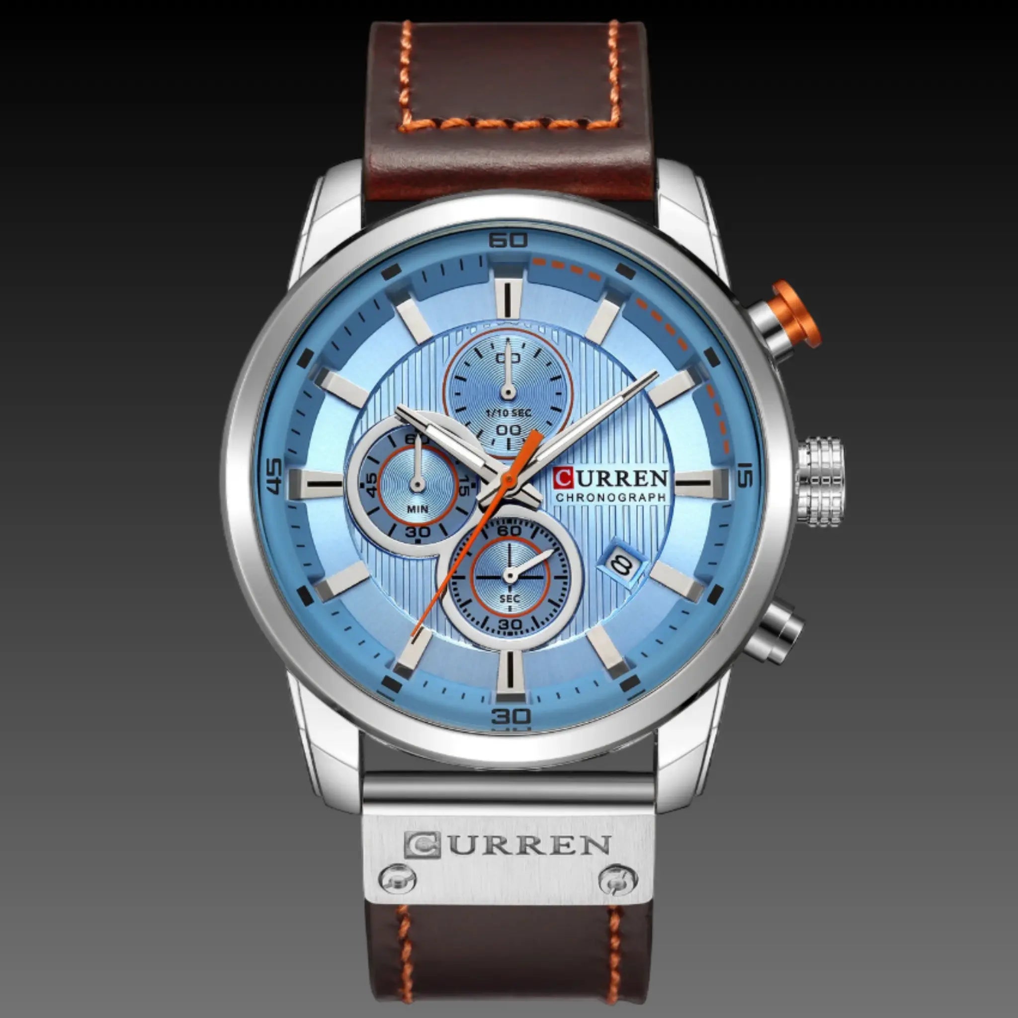 Men’s oversized military pilot watch 47mm in white shell blue leather strap