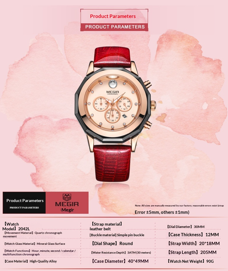 Luxury Multi-Function Diamond Watch: 30mm Calendar Dial | 12mm Thickness | Genuine Leather