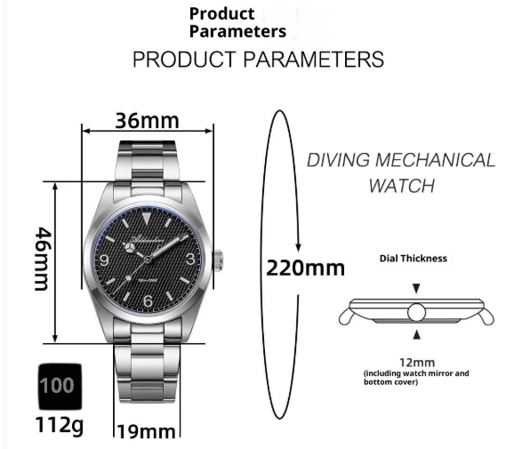 36mm Vintage Explorer Style Watch: Sweep Second Quartz | 100M Waterproof | K1 Bubble Glass