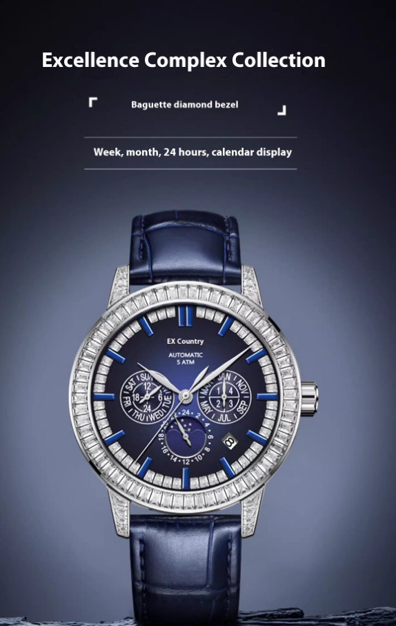 Men's Tonneau Skeleton Watch – 43mm x 52mm Barrel Case with 10mm Slim Profile (Blue)