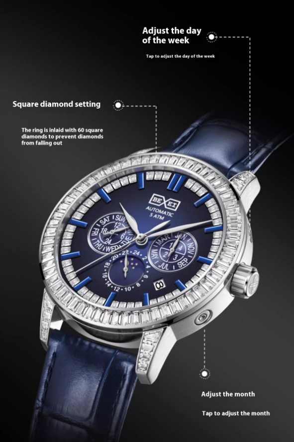 Men's Tonneau Skeleton Watch – 43mm x 52mm Barrel Case with 10mm Slim Profile (Blue)